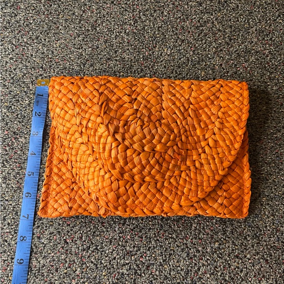 AMAZON Orange Straw Rattan Woven Medium Envelope Clutch Bag Purse Wallet Magnet - Picture 8 of 16